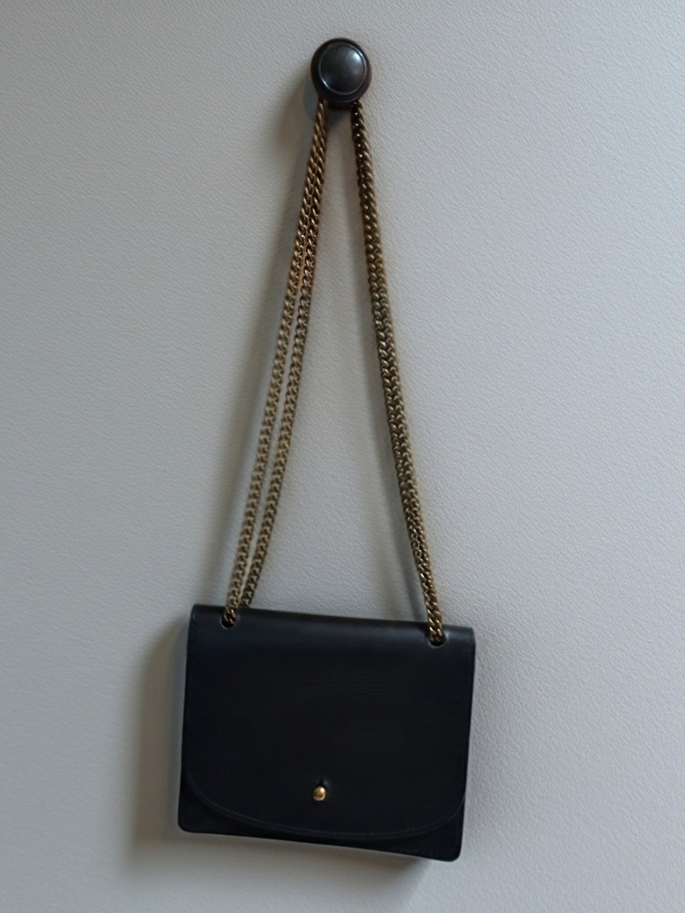 Madewell Black Leather Crossbody with Gold Chain Strap